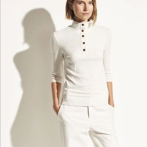 VINCE Cream Ribbed Quarter Sleeve Top